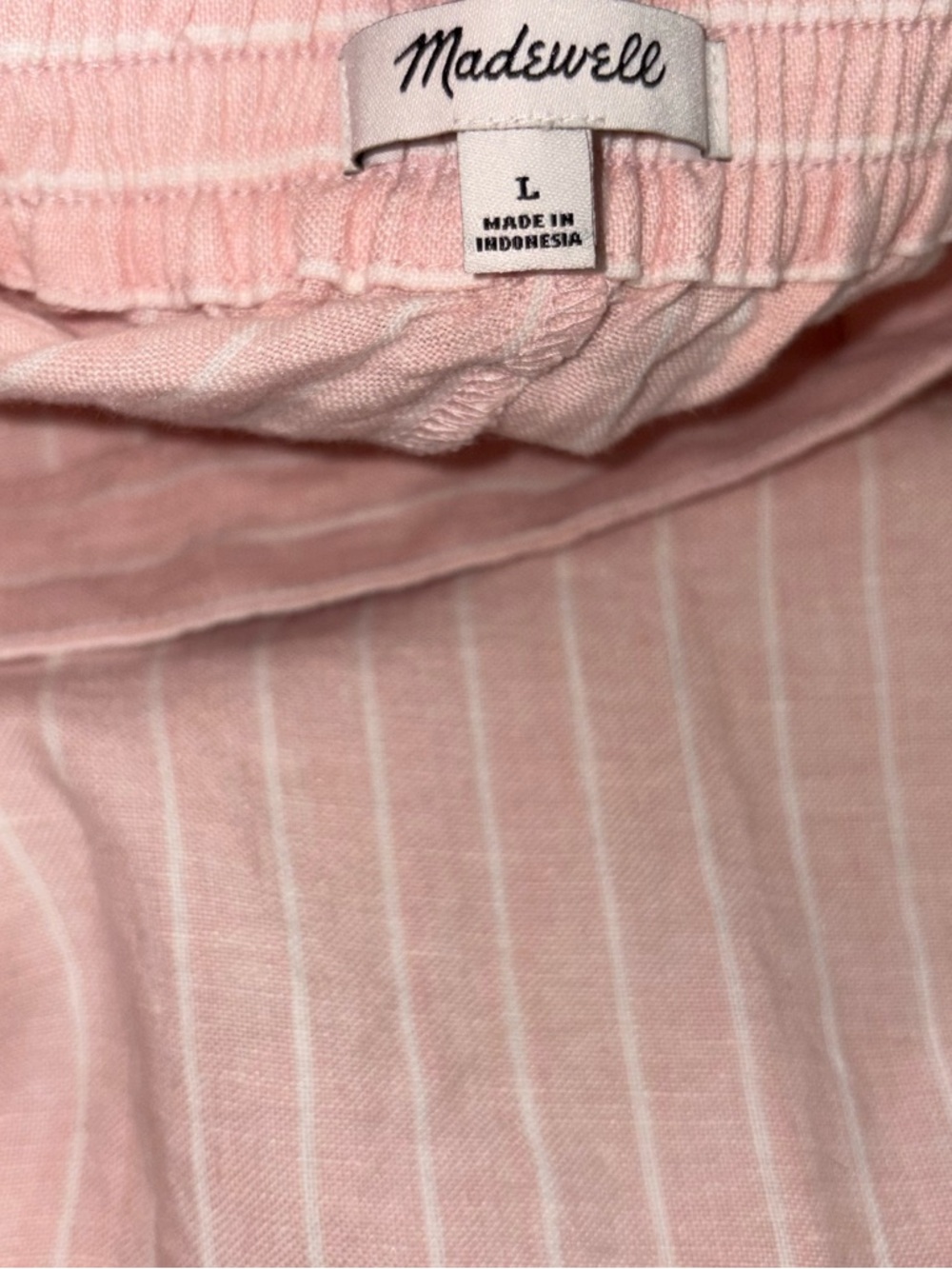 Madewell The Easy Pull-On Pant in 100% Linen Size Large Pink White Stripes - Picture 6 of 8